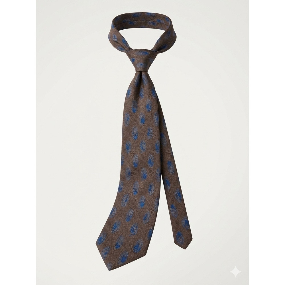 Torriani Italian 100% Silk 56" Necktie Brown Blue Dot Print Designer Classic